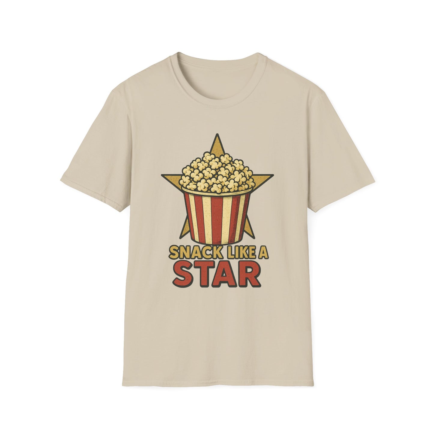 Snack Like a Star Popcorn Shirt – Funny Movie Night Tee – Retro Popcorn Bucket T-Shirt for Cinema Fans