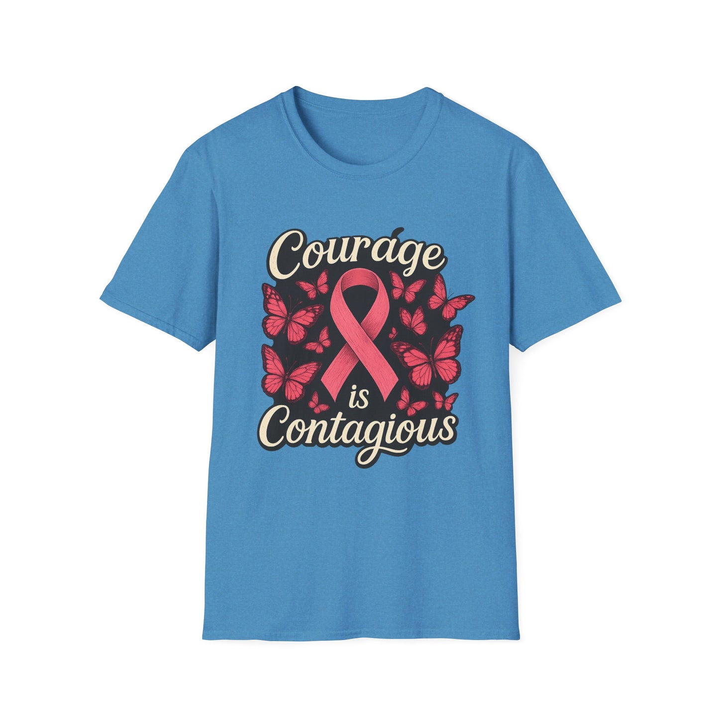 Courage Is Contagious Shirt | Breast Cancer Awareness Pink Ribbon Tee | Butterfly Hope Support Survivor Fighter T-Shirt October