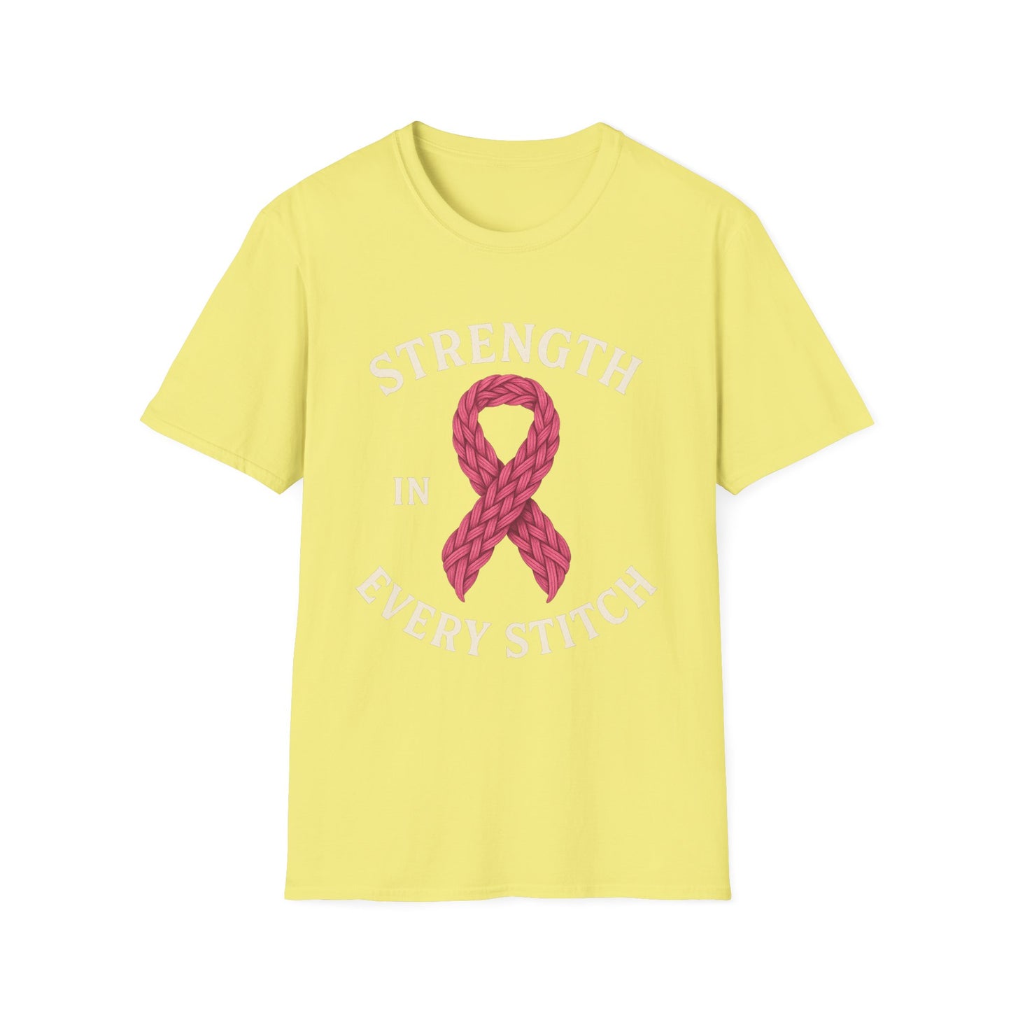 Strength in Every Stitch Shirt | Breast Cancer Awareness Pink Ribbon Tee | Knitting Crochet Support Survivor Fighter T-Shirt