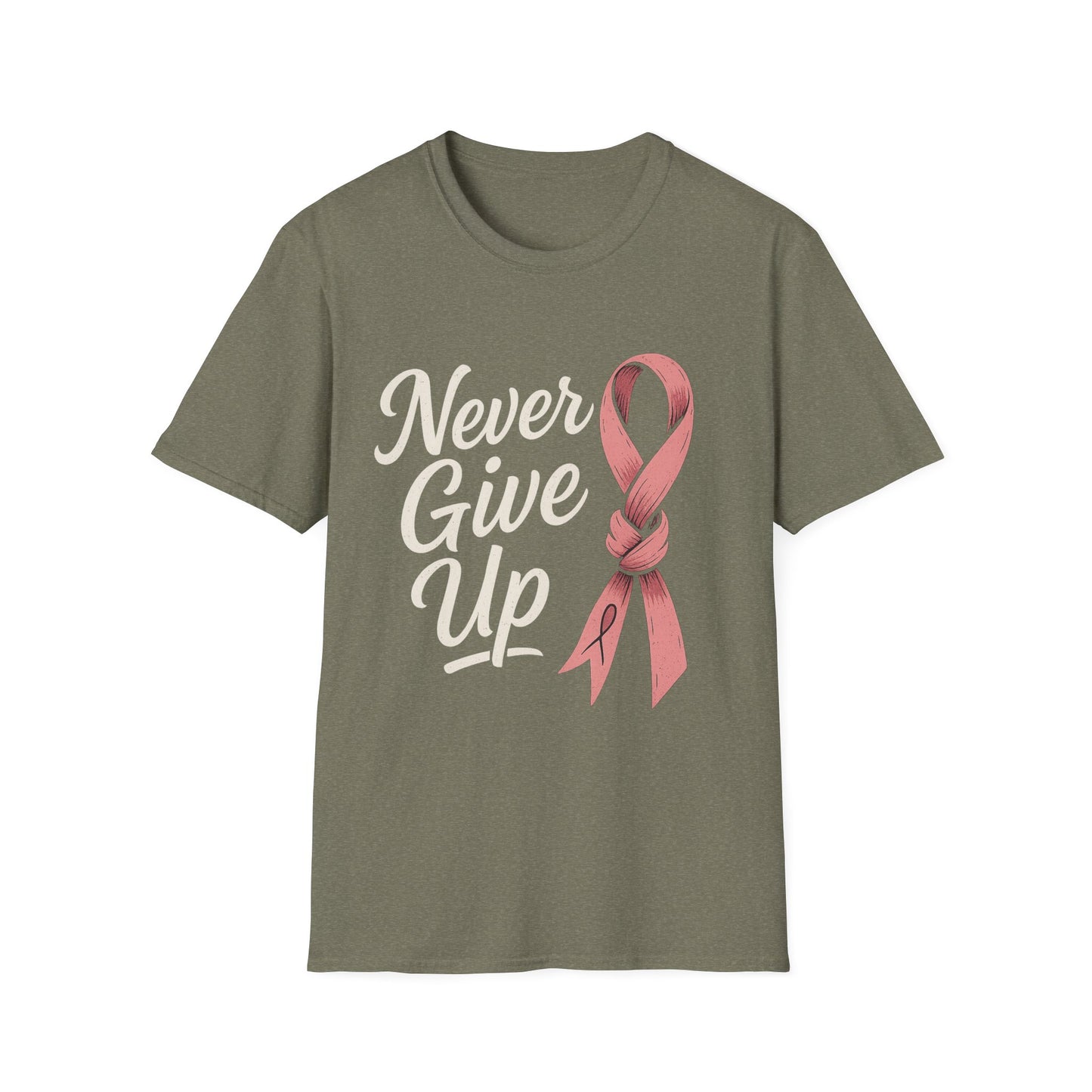 Never Give Up Shirt | Breast Cancer Awareness Pink Ribbon Tee | Inspirational Support Survivor Fighter T-Shirt October Hope
