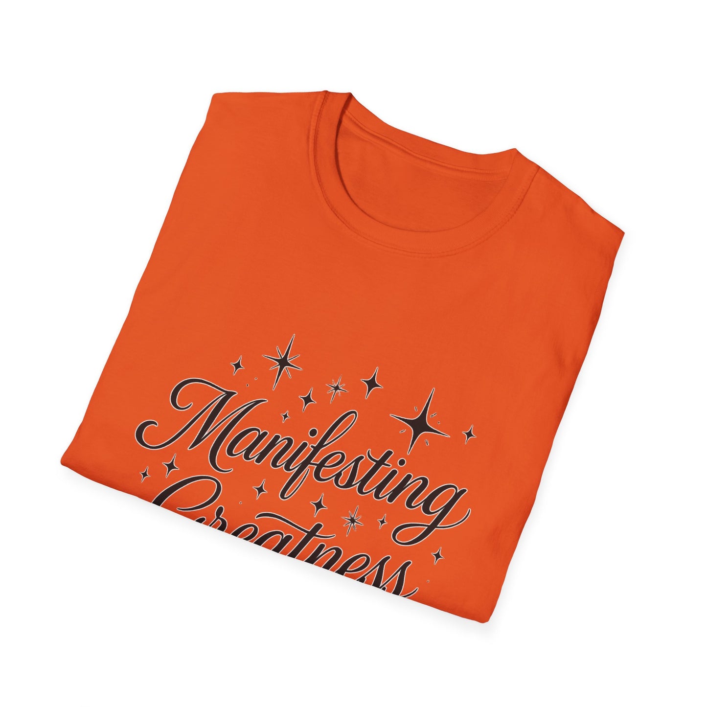 Manifesting Greatness T-Shirt – Elegant Script Stars Spiritual Manifestation Tee