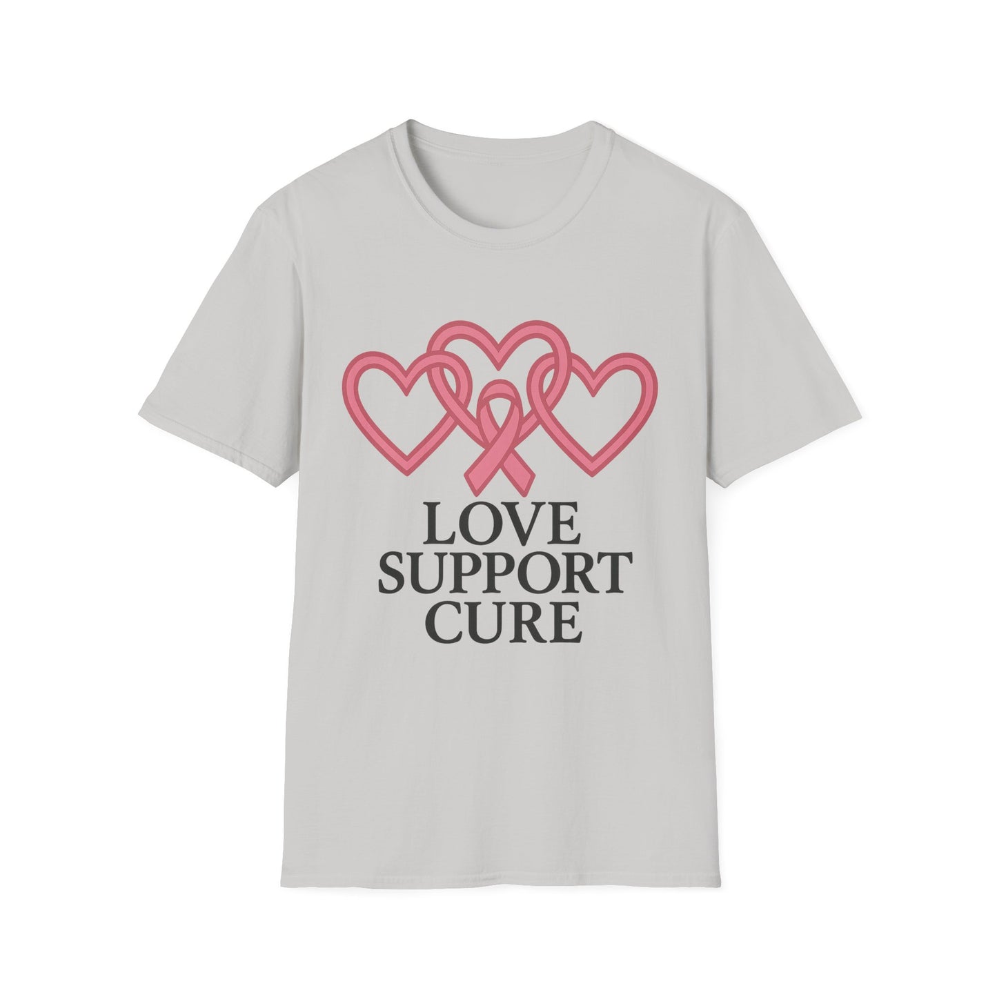 Love Support Cure Shirt | Breast Cancer Awareness Pink Ribbon Hearts Tee | Survivor Fighter Support Hope T-Shirt October Month