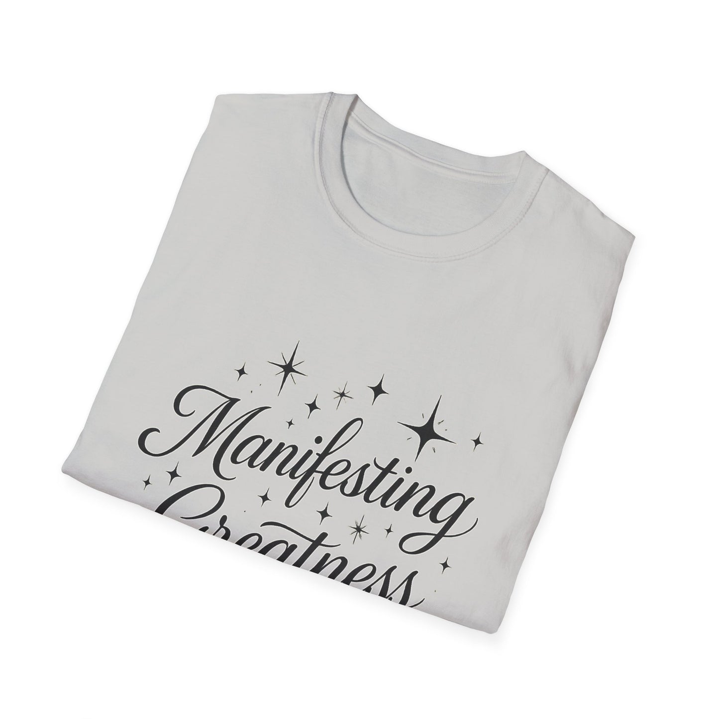 Manifesting Greatness T-Shirt – Elegant Script Stars Spiritual Manifestation Tee