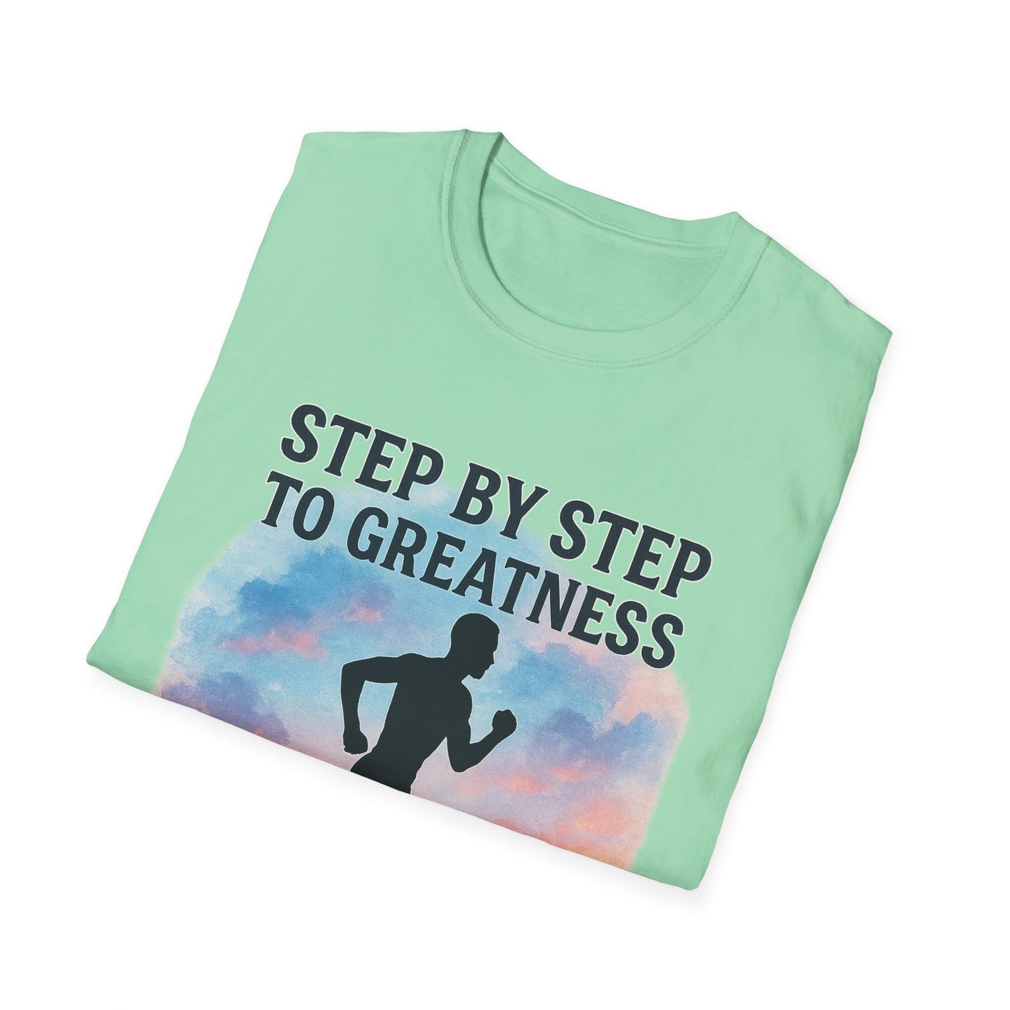 Step by Step to Greatness T-Shirt – Runner Silhouette Motivational Fitness Tee