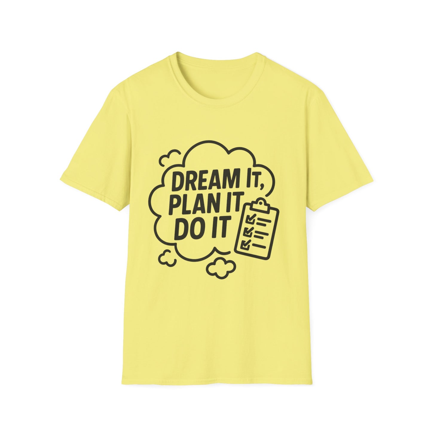 Dream It Plan It Do It T-Shirt – Inspirational Checklist Cloud Graphic Motivational Tee