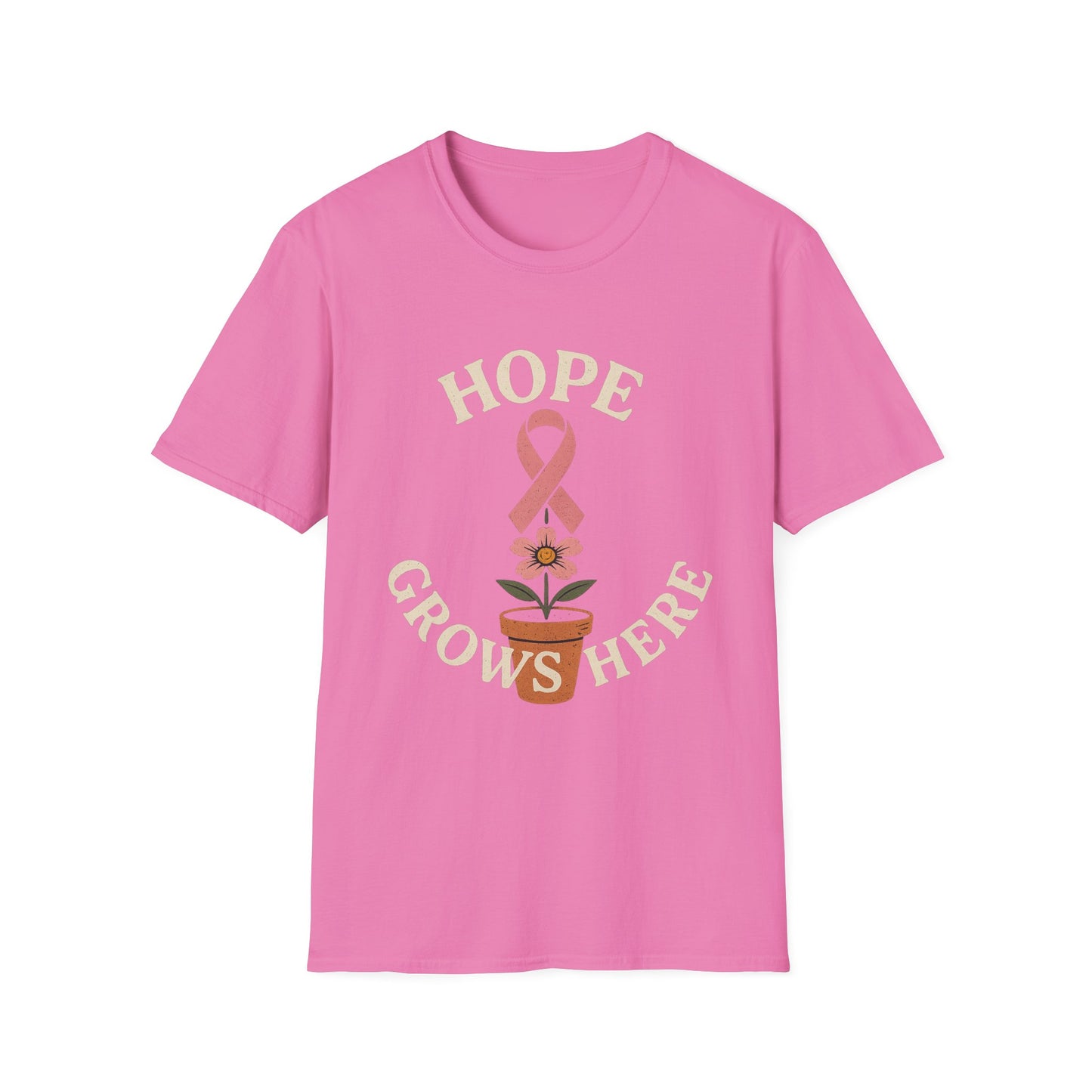 Hope Grows Here Shirt | Breast Cancer Awareness Pink Ribbon Flower Tee | Survivor Fighter Support October Strong T-Shirt