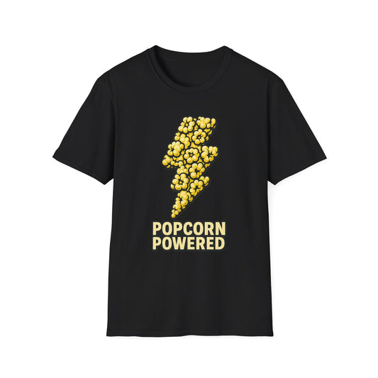 Popcorn Powered Shirt – Funny Movie Snack Tee – Retro Popcorn Lover T-Shirt for Cinema Nights & Foodie Fans