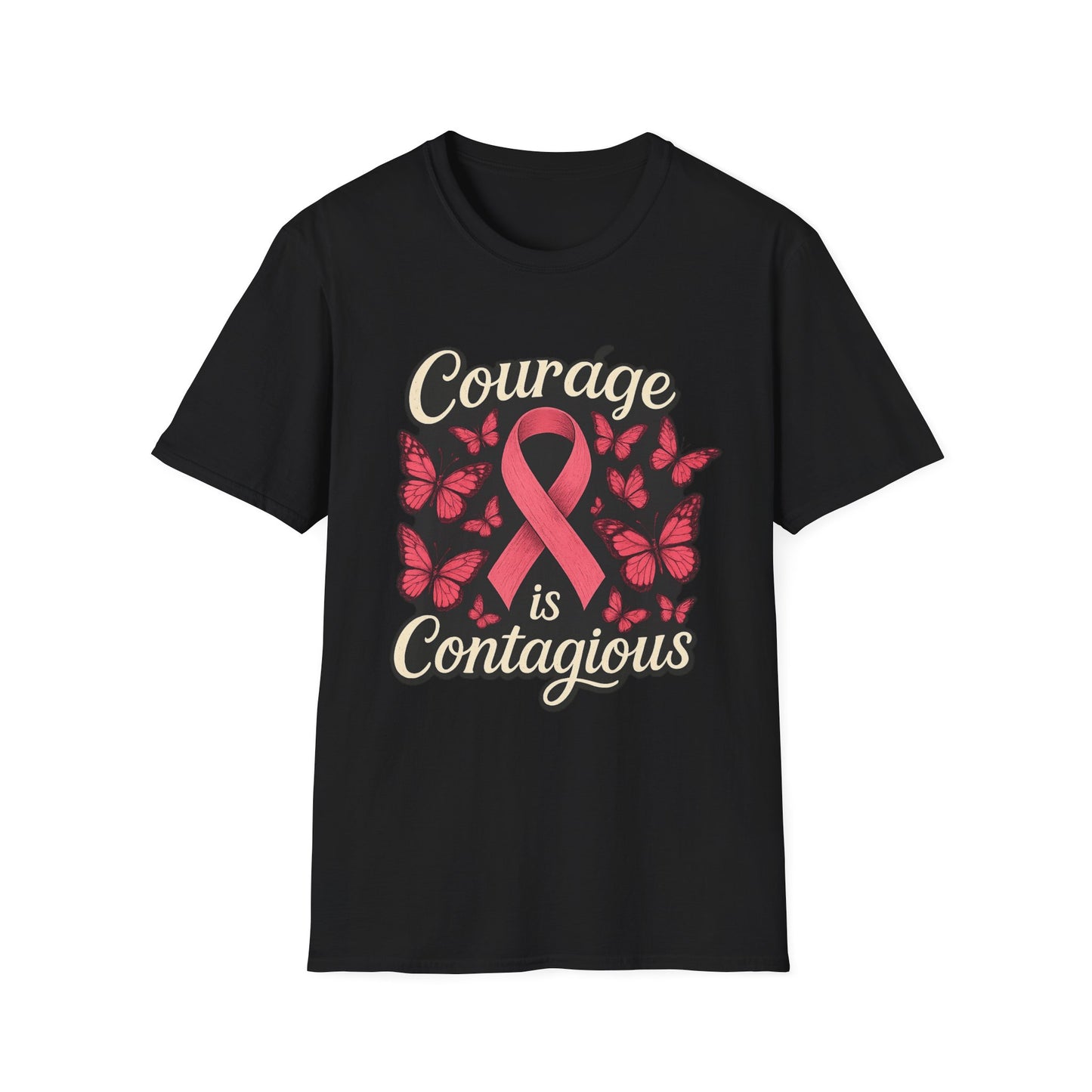 Courage Is Contagious Shirt | Breast Cancer Awareness Pink Ribbon Tee | Butterfly Hope Support Survivor Fighter T-Shirt October