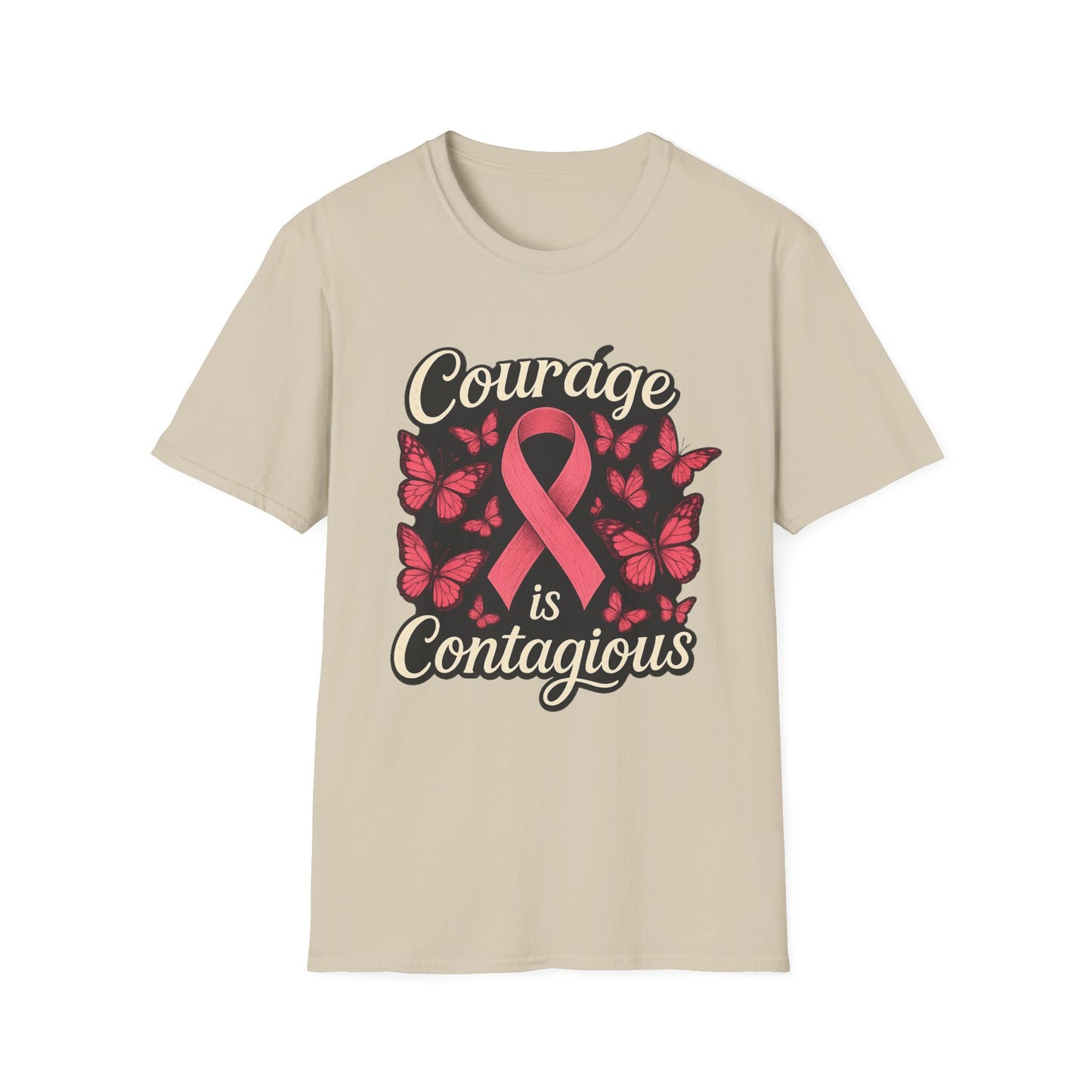 Courage Is Contagious Shirt | Breast Cancer Awareness Pink Ribbon Tee | Butterfly Hope Support Survivor Fighter T-Shirt October