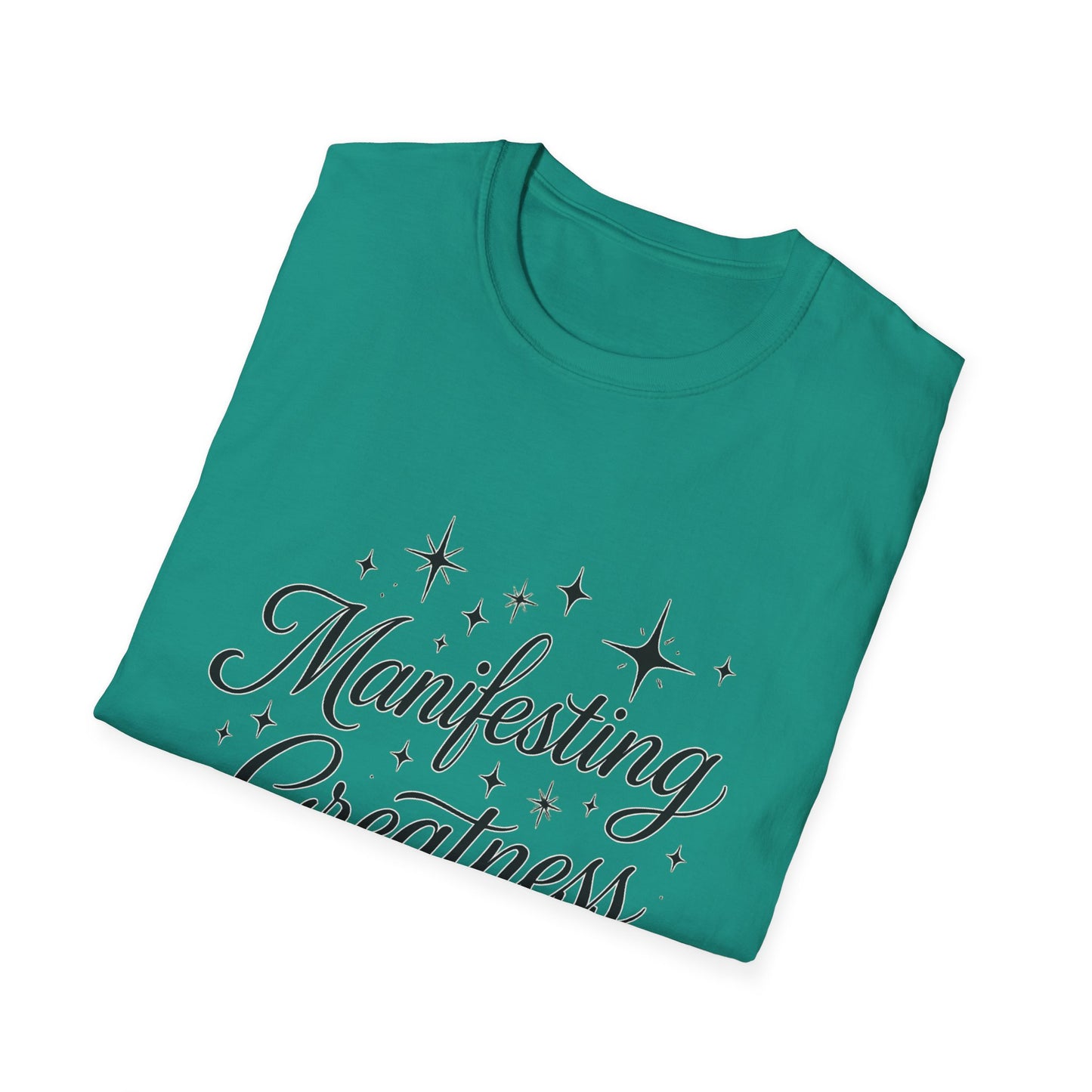 Manifesting Greatness T-Shirt – Elegant Script Stars Spiritual Manifestation Tee