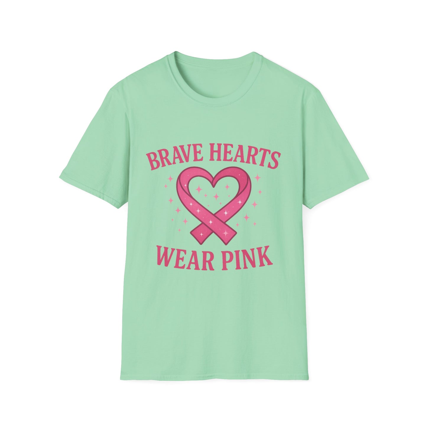 Brave Hearts Wear Pink Shirt | Breast Cancer Awareness Heart Ribbon Tee | Survivor Fighter Support Hope T-Shirt October Strong