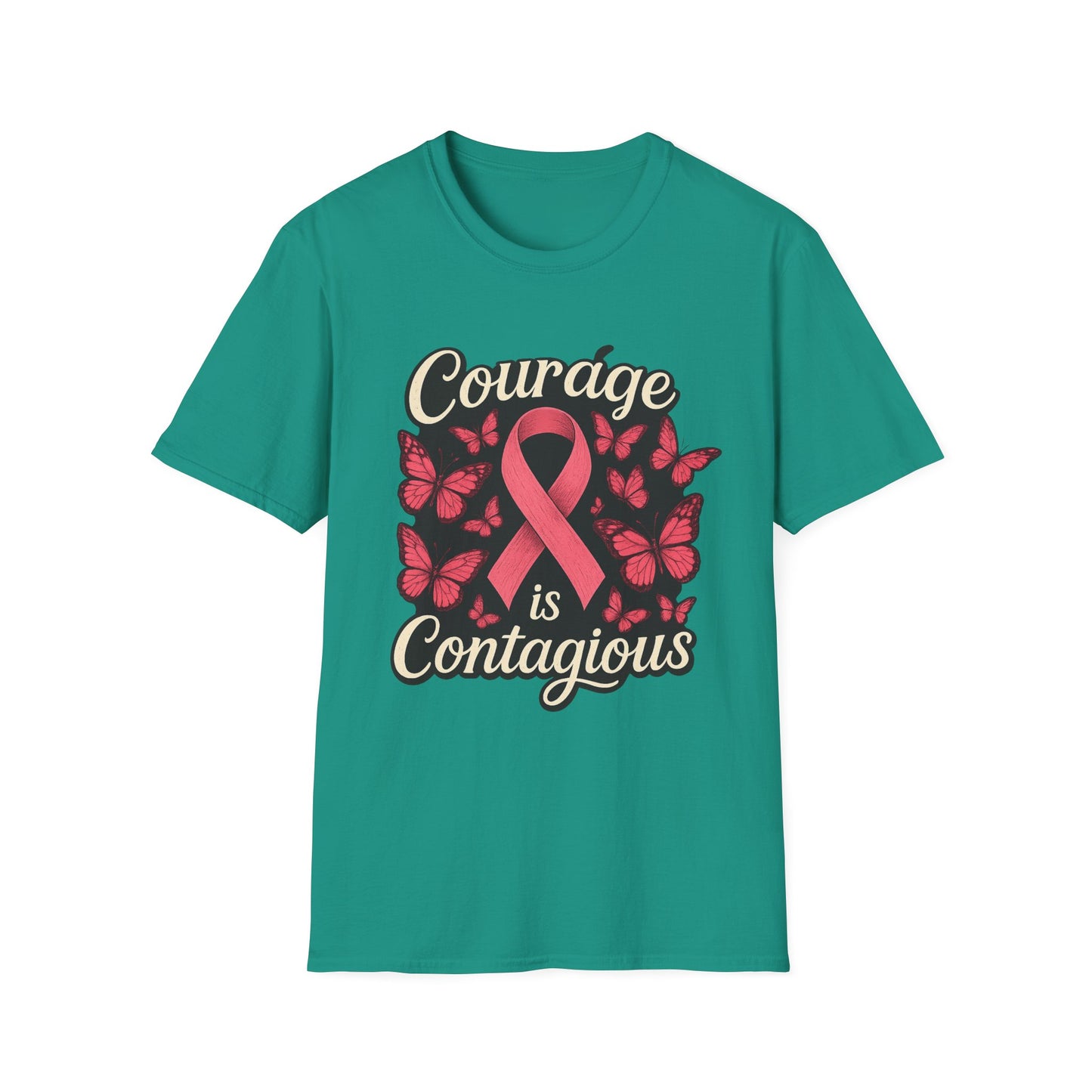 Courage Is Contagious Shirt | Breast Cancer Awareness Pink Ribbon Tee | Butterfly Hope Support Survivor Fighter T-Shirt October