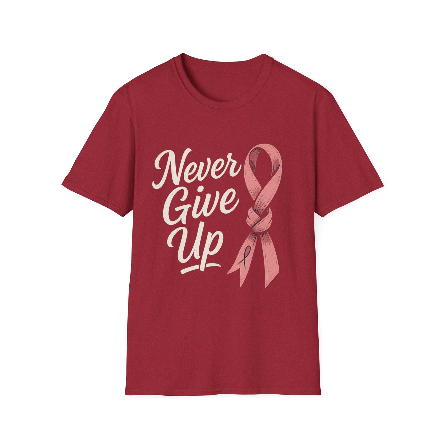 Never Give Up Shirt | Breast Cancer Awareness Pink Ribbon Tee | Inspirational Support Survivor Fighter T-Shirt October Hope