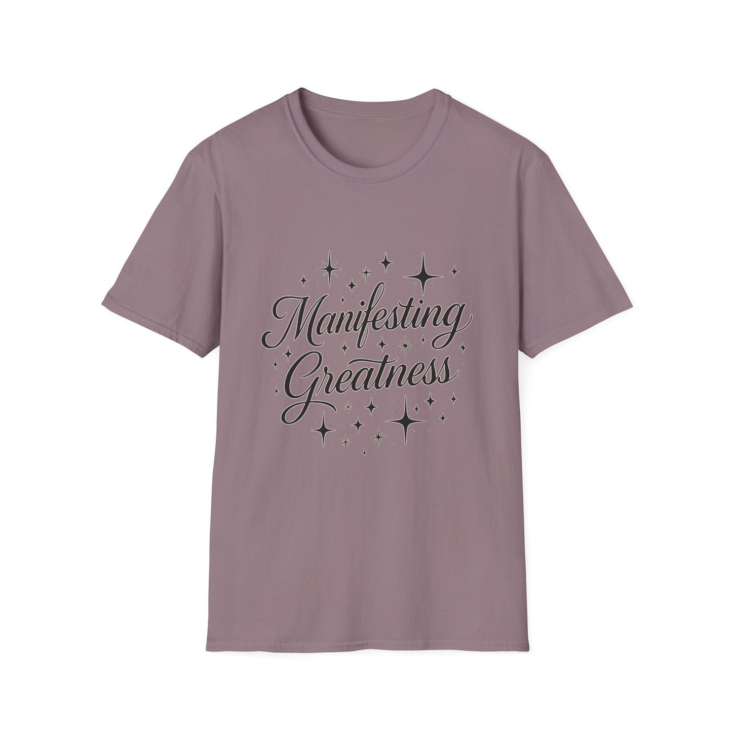 Manifesting Greatness T-Shirt – Elegant Script Stars Spiritual Manifestation Tee