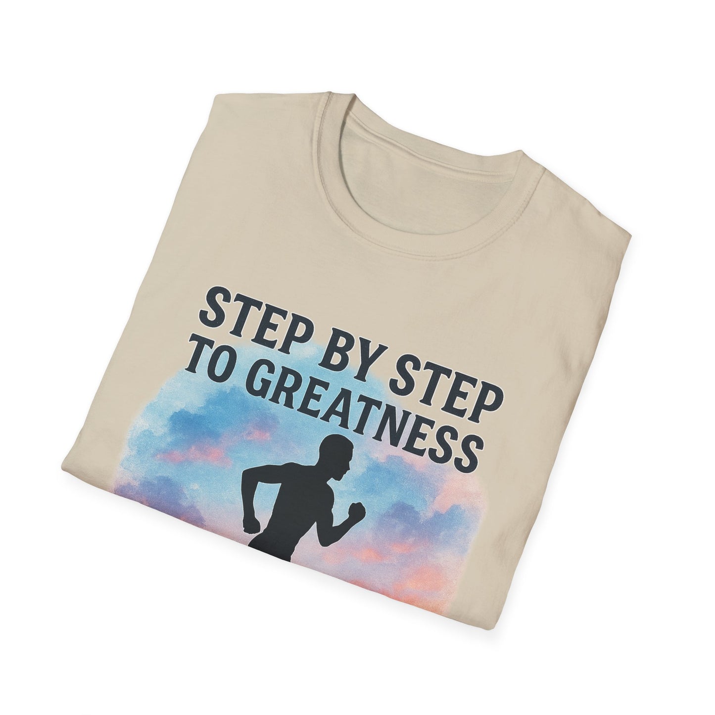 Step by Step to Greatness T-Shirt – Runner Silhouette Motivational Fitness Tee