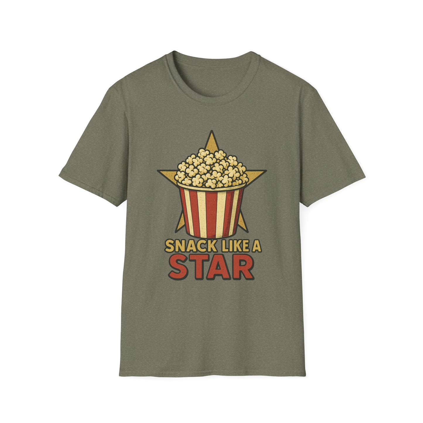 Snack Like a Star Popcorn Shirt – Funny Movie Night Tee – Retro Popcorn Bucket T-Shirt for Cinema Fans