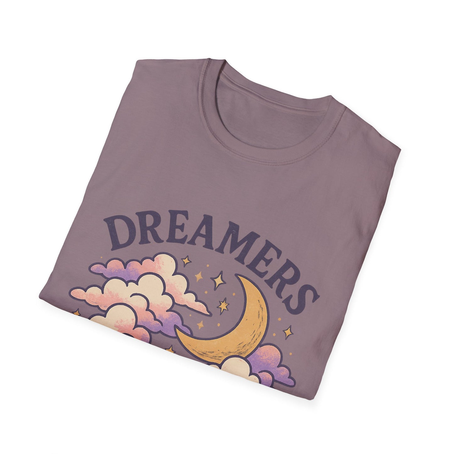 Dreamers Unite T-Shirt – Whimsical Moon & Clouds Inspirational Dreamer Tee