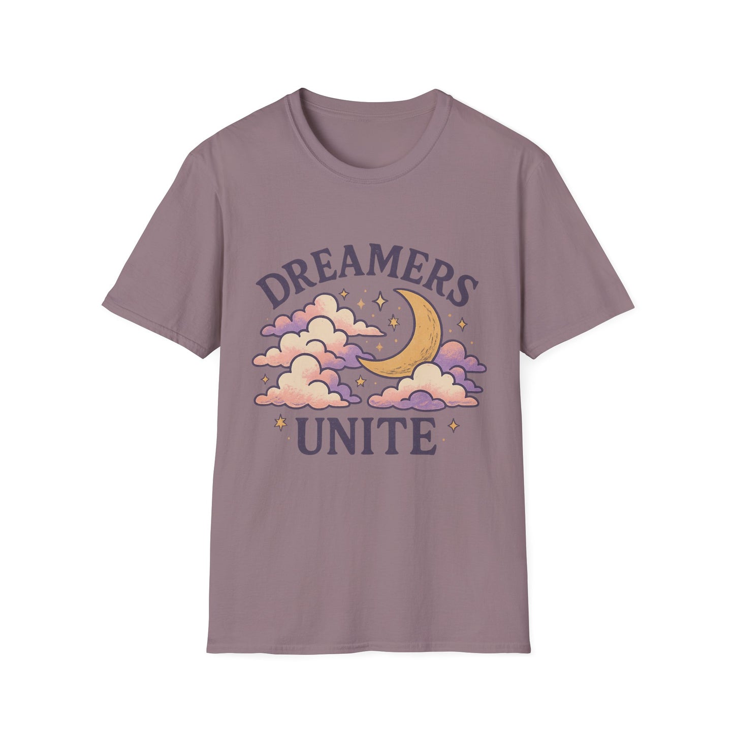 Dreamers Unite T-Shirt – Whimsical Moon & Clouds Inspirational Dreamer Tee