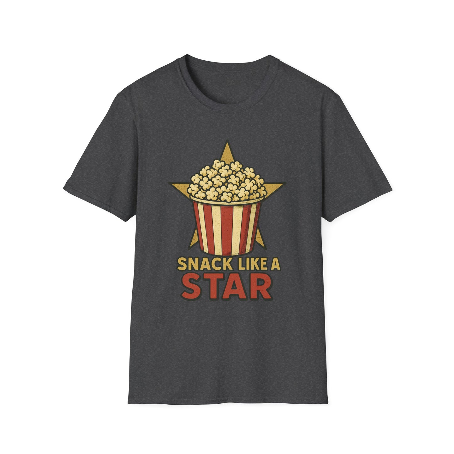 Snack Like a Star Popcorn Shirt – Funny Movie Night Tee – Retro Popcorn Bucket T-Shirt for Cinema Fans