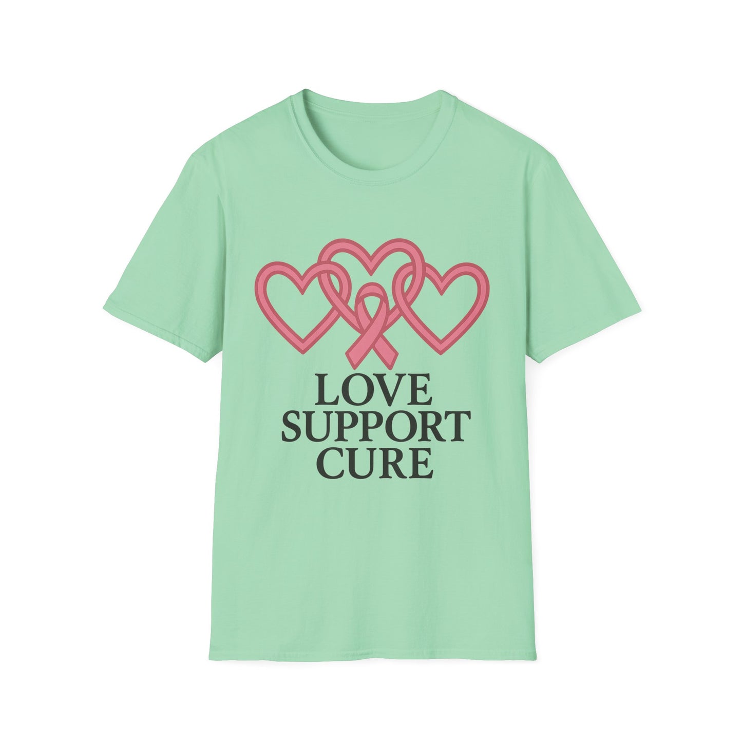 Love Support Cure Shirt | Breast Cancer Awareness Pink Ribbon Hearts Tee | Survivor Fighter Support Hope T-Shirt October Month