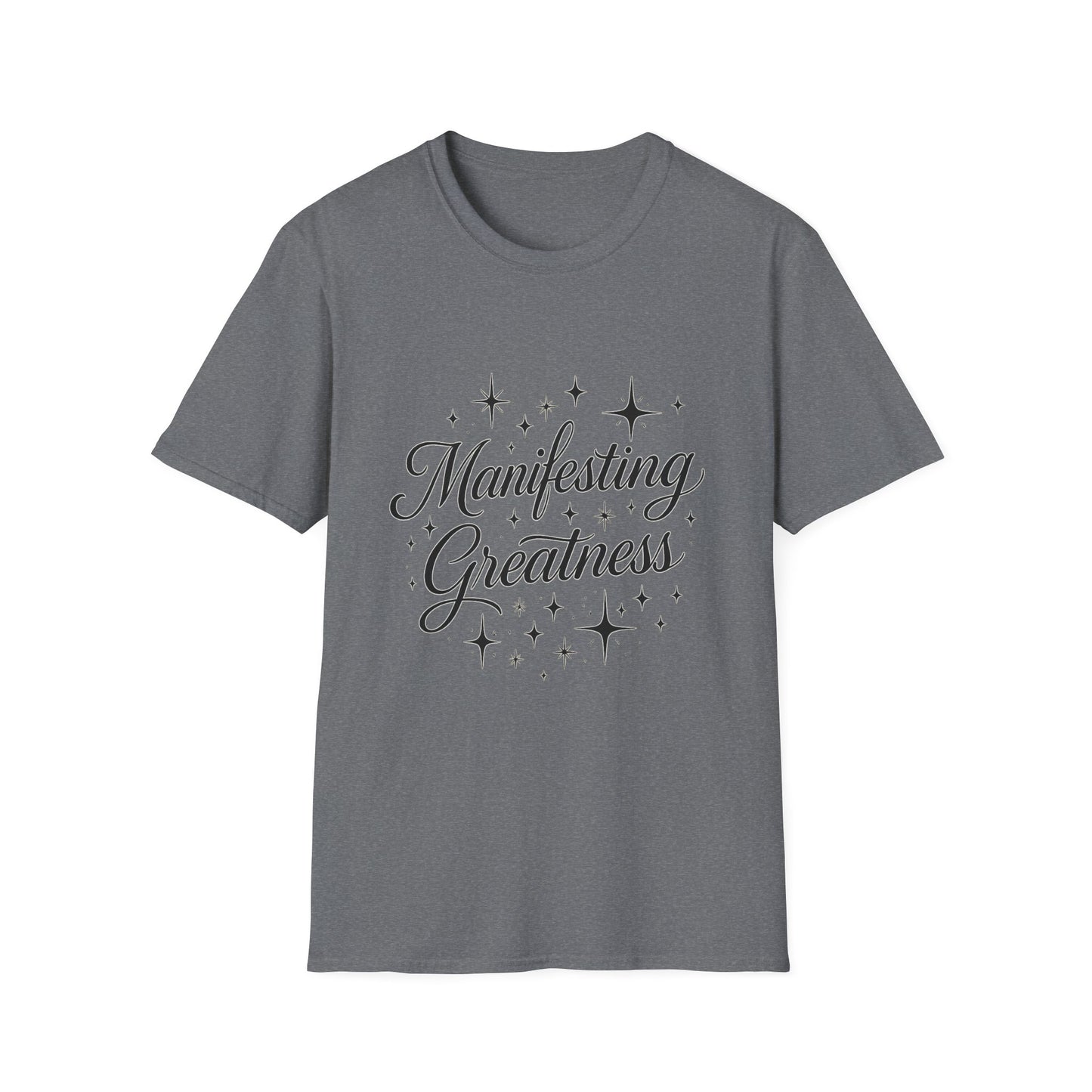 Manifesting Greatness T-Shirt – Elegant Script Stars Spiritual Manifestation Tee