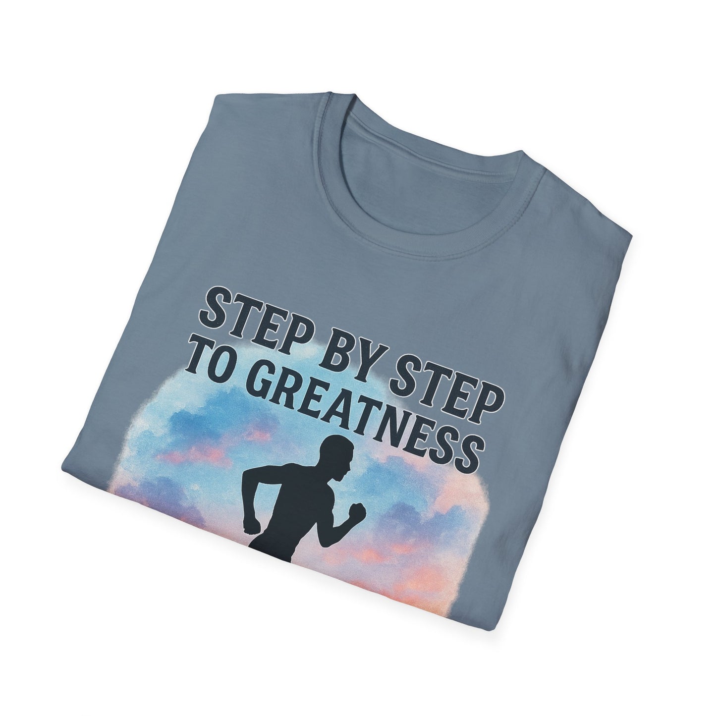 Step by Step to Greatness T-Shirt – Runner Silhouette Motivational Fitness Tee