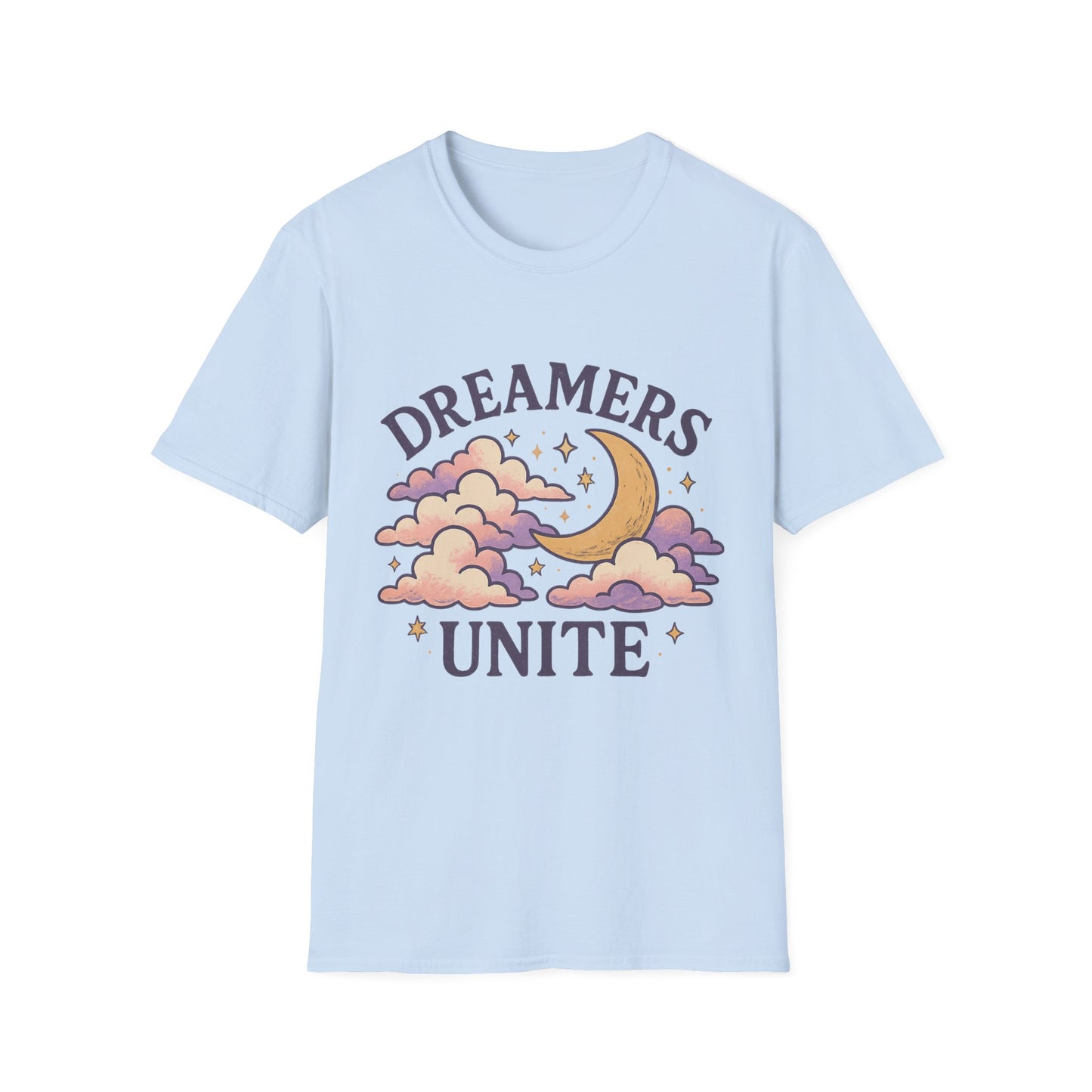 Dreamers Unite T-Shirt – Whimsical Moon & Clouds Inspirational Dreamer Tee