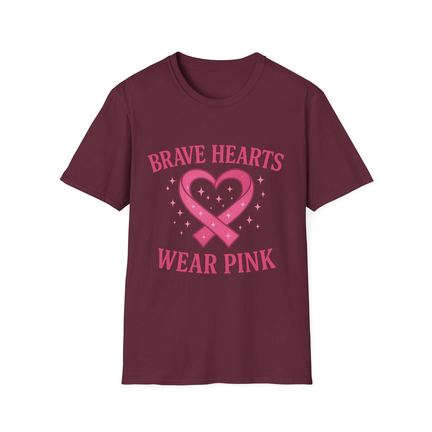 Brave Hearts Wear Pink Shirt | Breast Cancer Awareness Heart Ribbon Tee | Survivor Fighter Support Hope T-Shirt October Strong