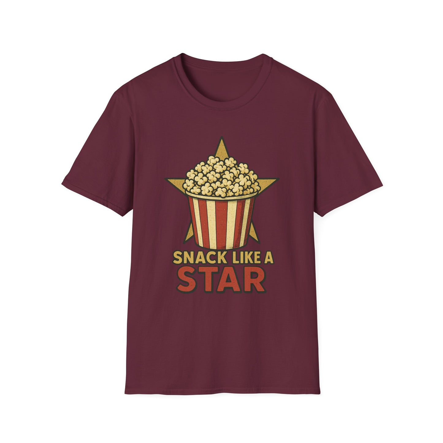 Snack Like a Star Popcorn Shirt – Funny Movie Night Tee – Retro Popcorn Bucket T-Shirt for Cinema Fans
