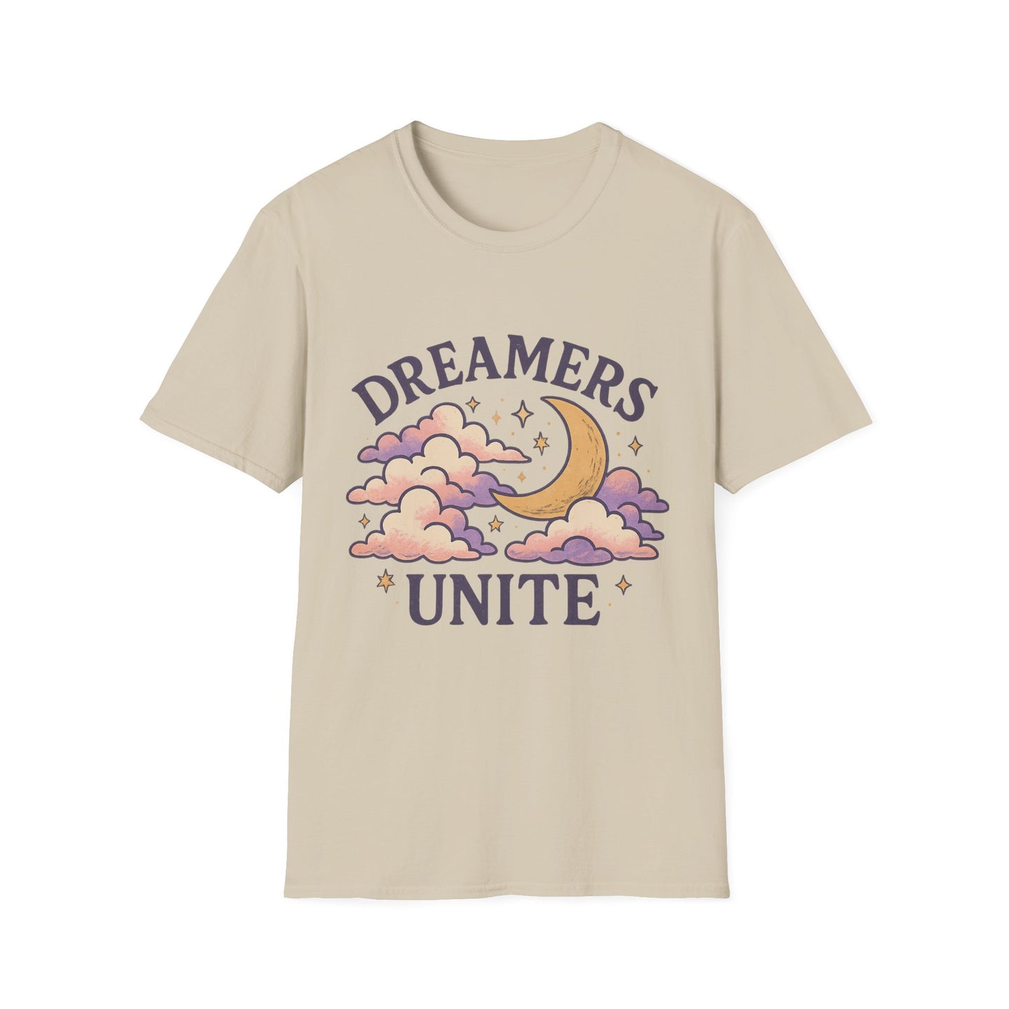 Dreamers Unite T-Shirt – Whimsical Moon & Clouds Inspirational Dreamer Tee