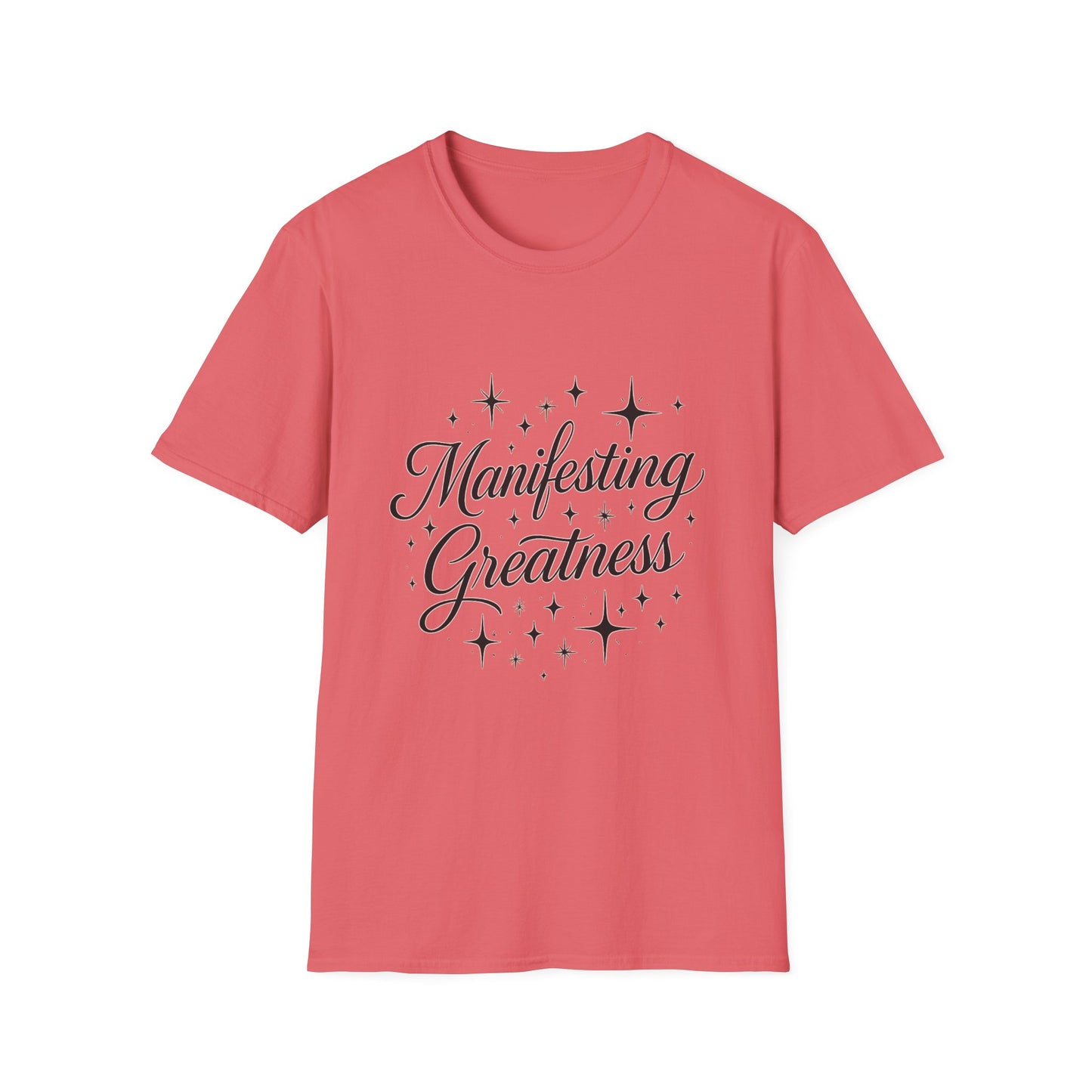 Manifesting Greatness T-Shirt – Elegant Script Stars Spiritual Manifestation Tee