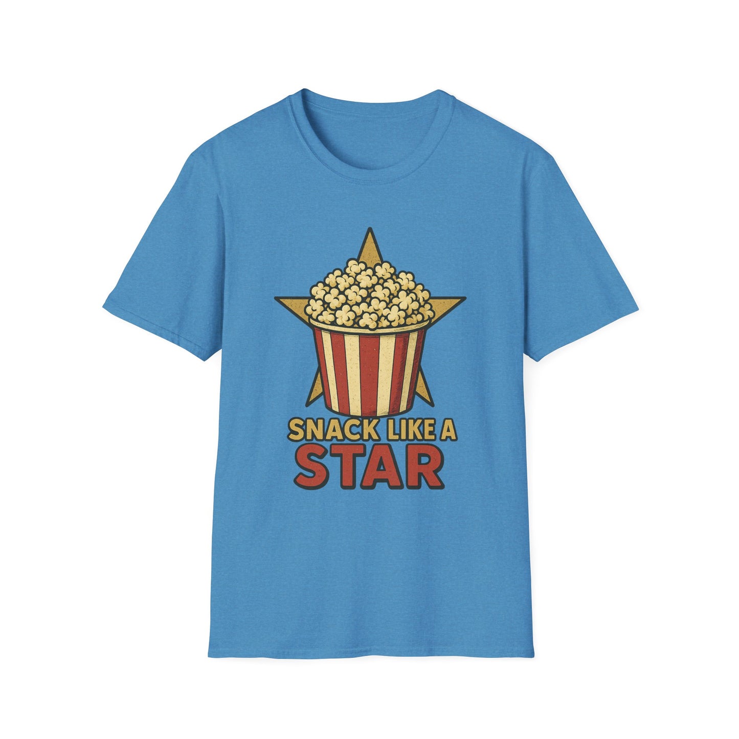 Snack Like a Star Popcorn Shirt – Funny Movie Night Tee – Retro Popcorn Bucket T-Shirt for Cinema Fans