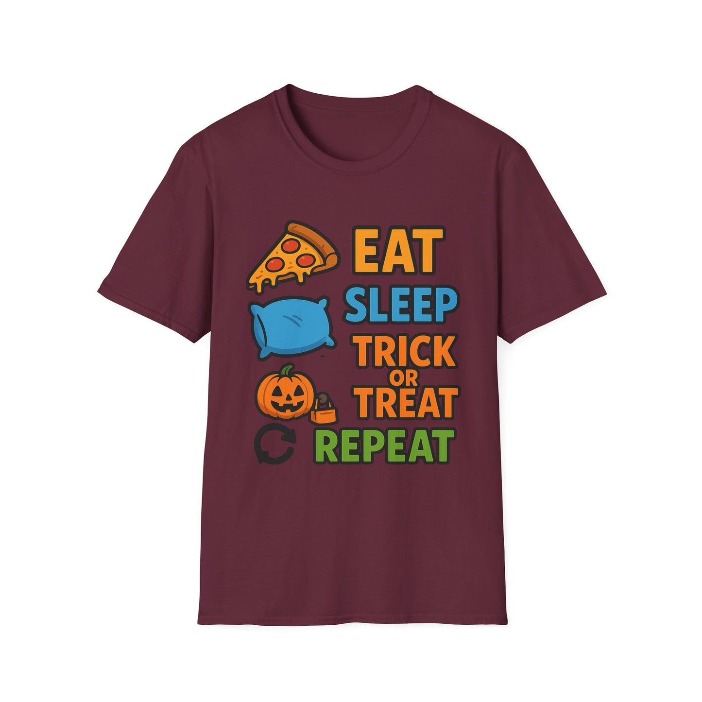 Eat Sleep Trick or Treat Repeat Shirt – Funny Halloween Candy Tee