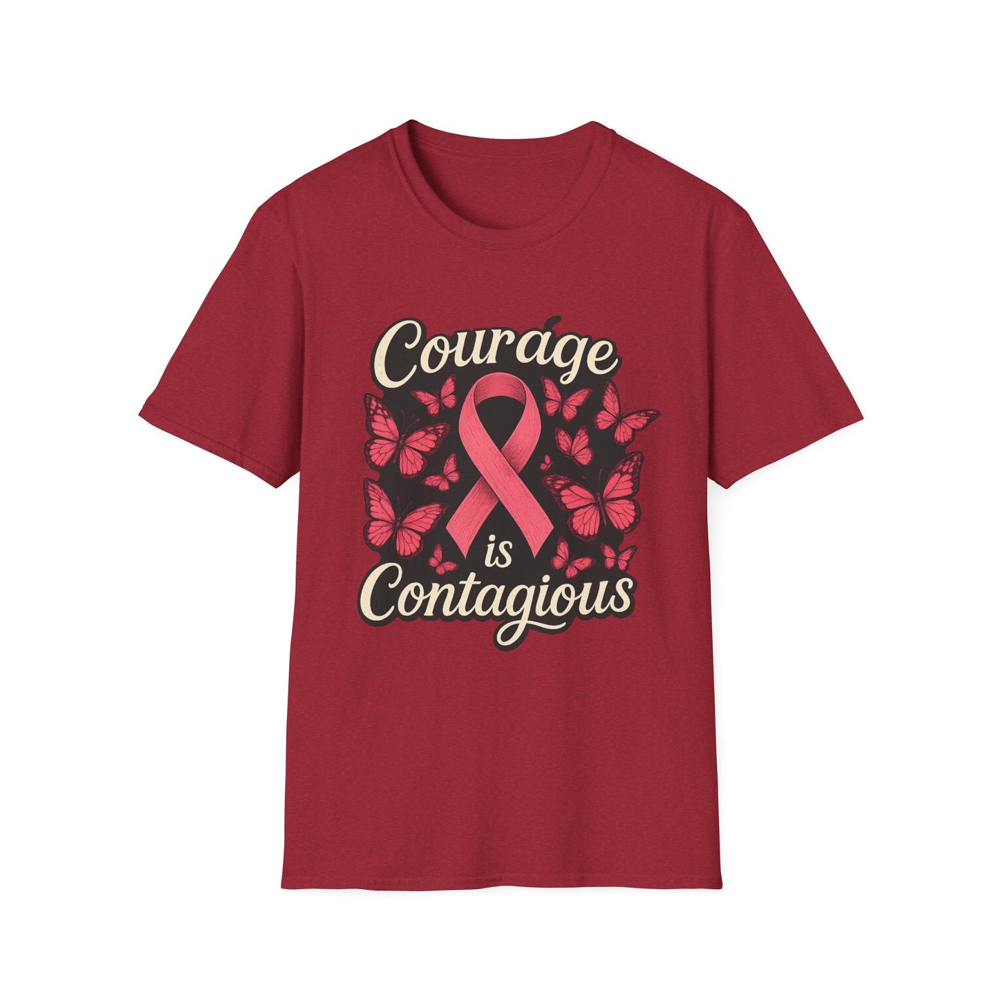 Courage Is Contagious Shirt | Breast Cancer Awareness Pink Ribbon Tee | Butterfly Hope Support Survivor Fighter T-Shirt October