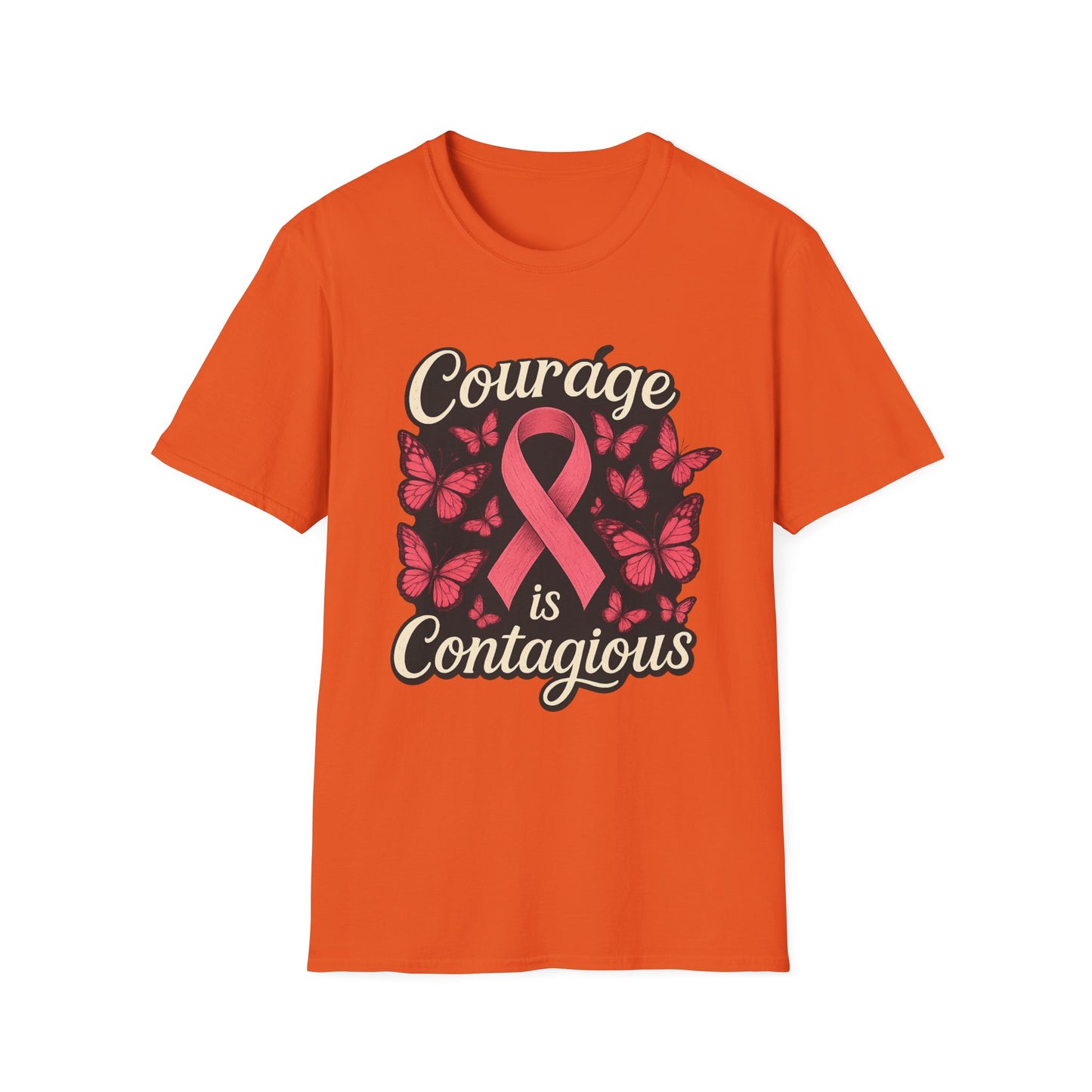 Courage Is Contagious Shirt | Breast Cancer Awareness Pink Ribbon Tee | Butterfly Hope Support Survivor Fighter T-Shirt October