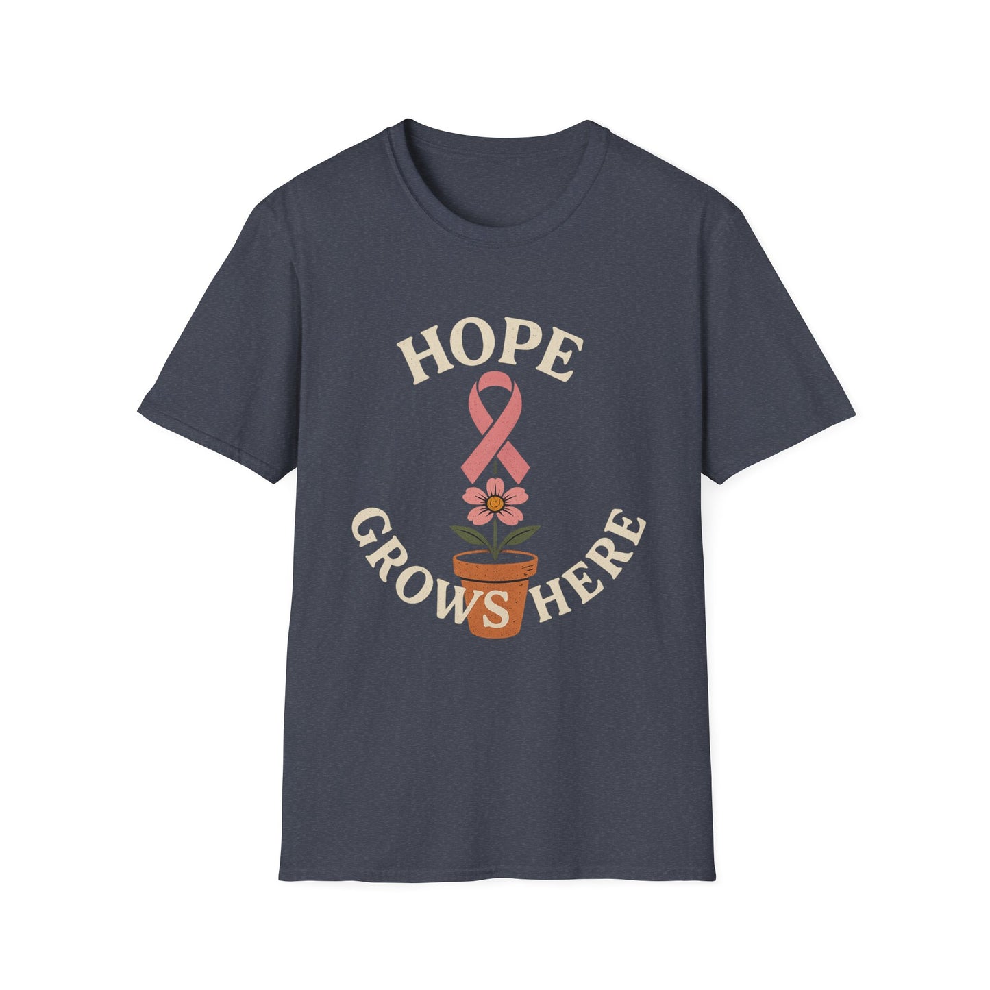 Hope Grows Here Shirt | Breast Cancer Awareness Pink Ribbon Flower Tee | Survivor Fighter Support October Strong T-Shirt