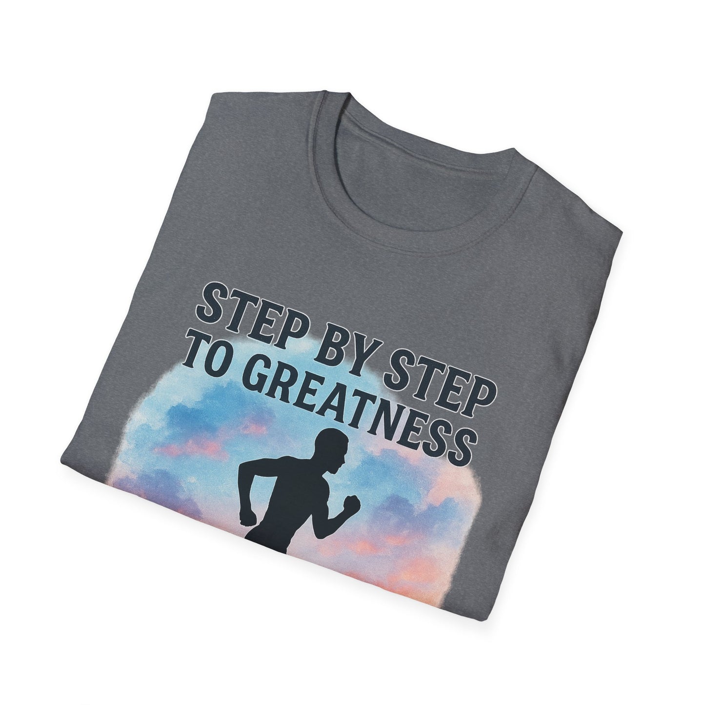 Step by Step to Greatness T-Shirt – Runner Silhouette Motivational Fitness Tee