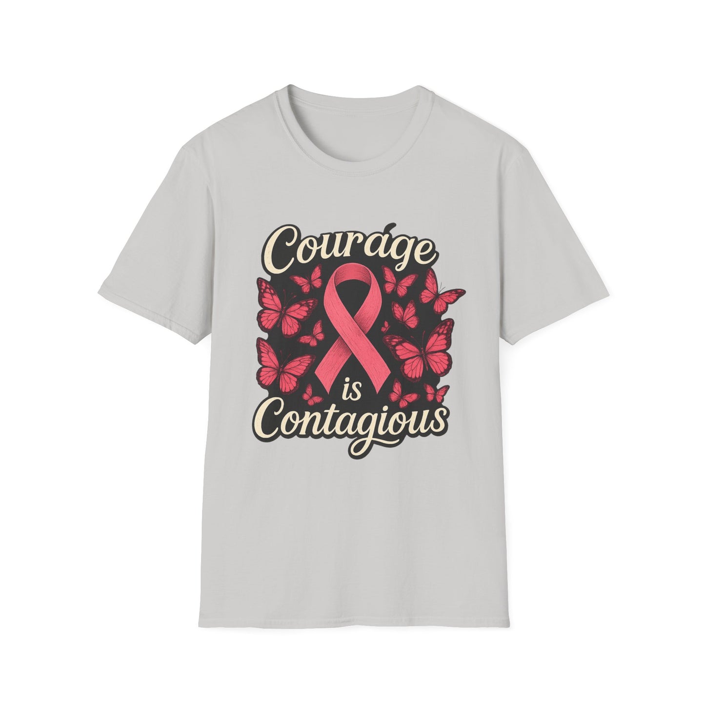 Courage Is Contagious Shirt | Breast Cancer Awareness Pink Ribbon Tee | Butterfly Hope Support Survivor Fighter T-Shirt October