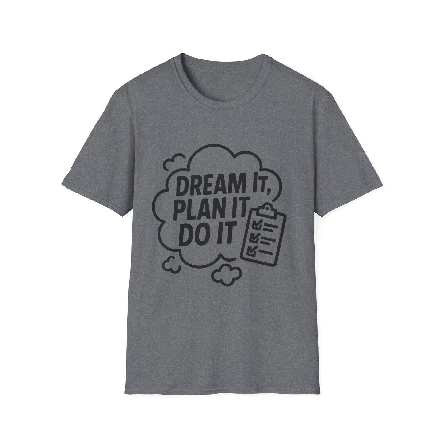 Dream It Plan It Do It T-Shirt – Inspirational Checklist Cloud Graphic Motivational Tee