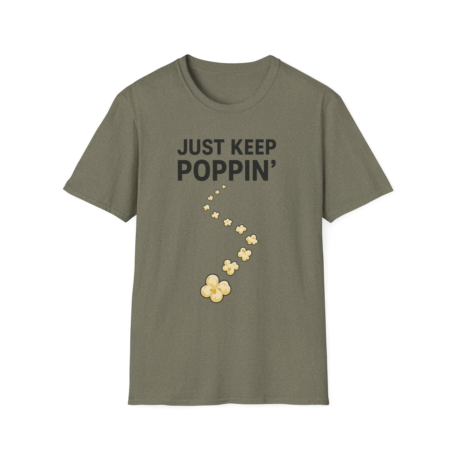 Just Keep Poppin’ Shirt – Funny Popcorn Lover Tee – Retro Movie Night T-Shirt for Snack Fans & Cinema Lovers