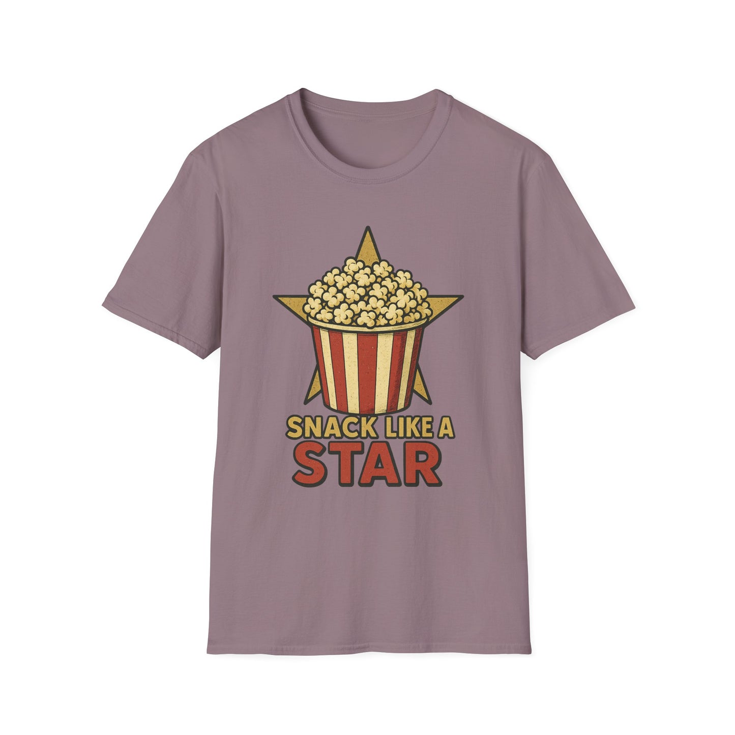 Snack Like a Star Popcorn Shirt – Funny Movie Night Tee – Retro Popcorn Bucket T-Shirt for Cinema Fans