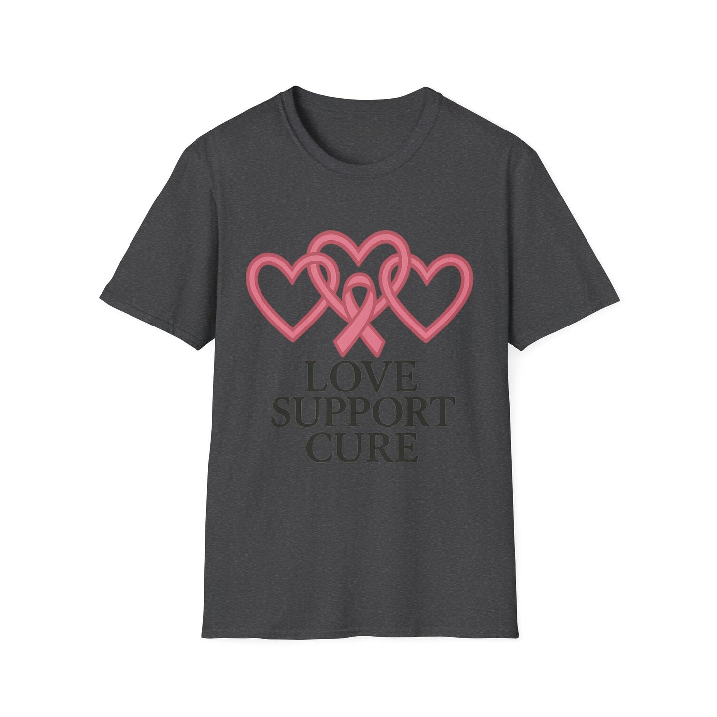Love Support Cure Shirt | Breast Cancer Awareness Pink Ribbon Hearts Tee | Survivor Fighter Support Hope T-Shirt October Month
