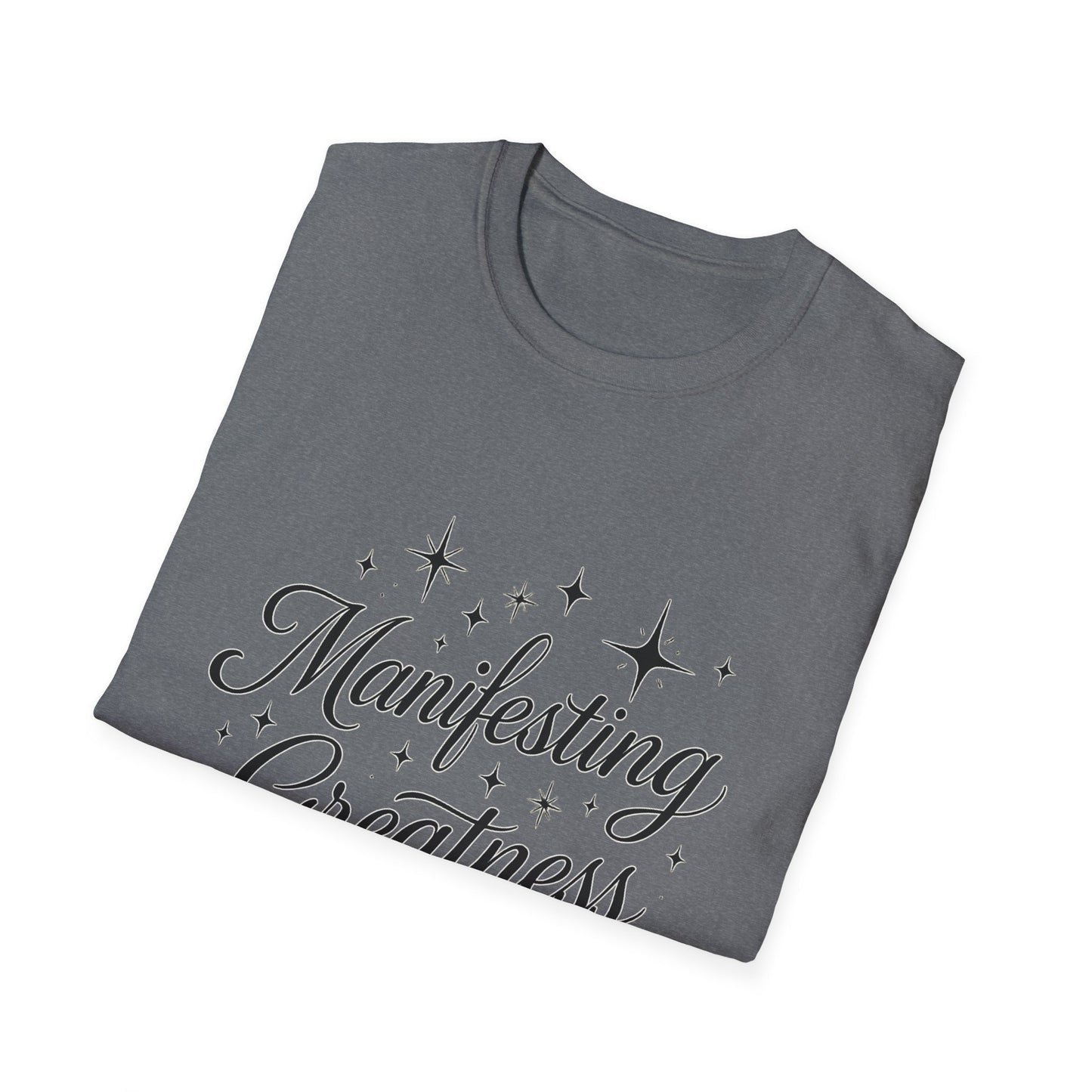 Manifesting Greatness T-Shirt – Elegant Script Stars Spiritual Manifestation Tee