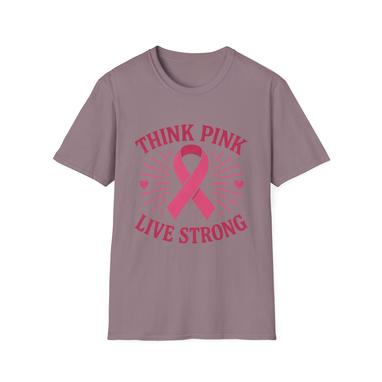 Think Pink Shirt Live Strong | Breast Cancer Awareness Ribbon Tee | Pink Support Hope Strength T-Shirt Women Men October