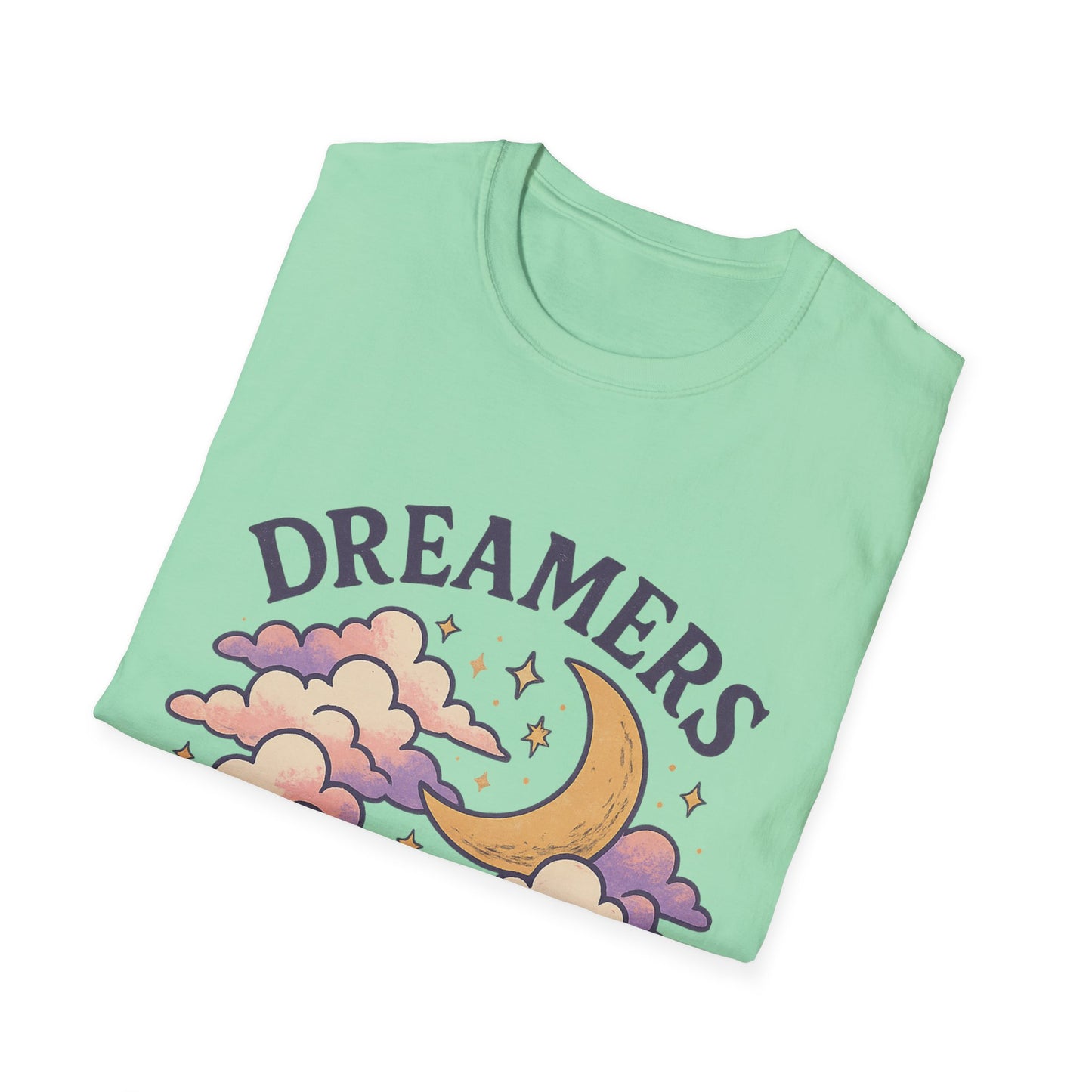 Dreamers Unite T-Shirt – Whimsical Moon & Clouds Inspirational Dreamer Tee