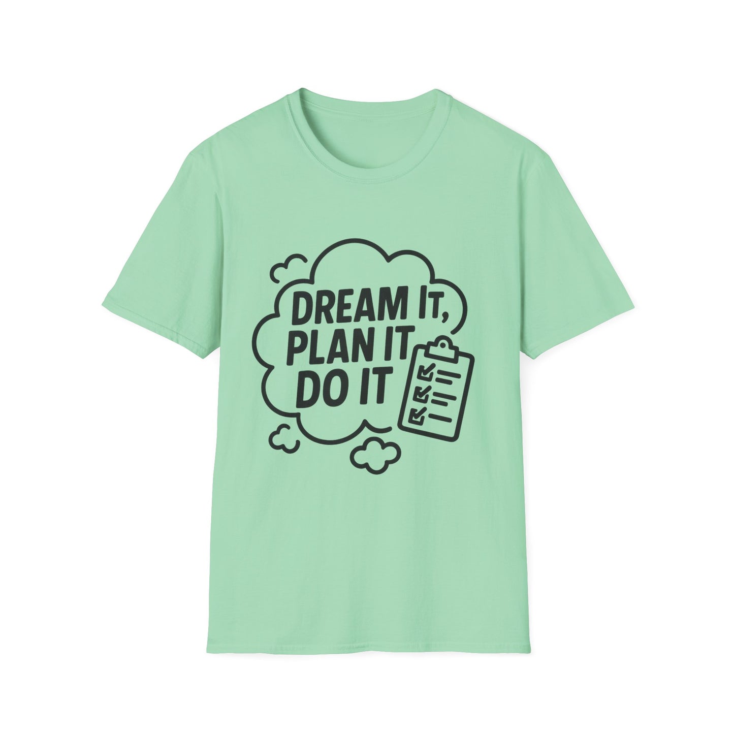 Dream It Plan It Do It T-Shirt – Inspirational Checklist Cloud Graphic Motivational Tee