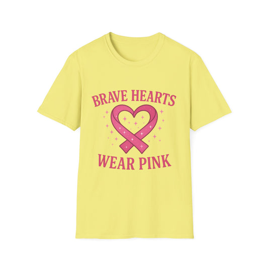 Brave Hearts Wear Pink Shirt | Breast Cancer Awareness Heart Ribbon Tee | Survivor Fighter Support Hope T-Shirt October Strong