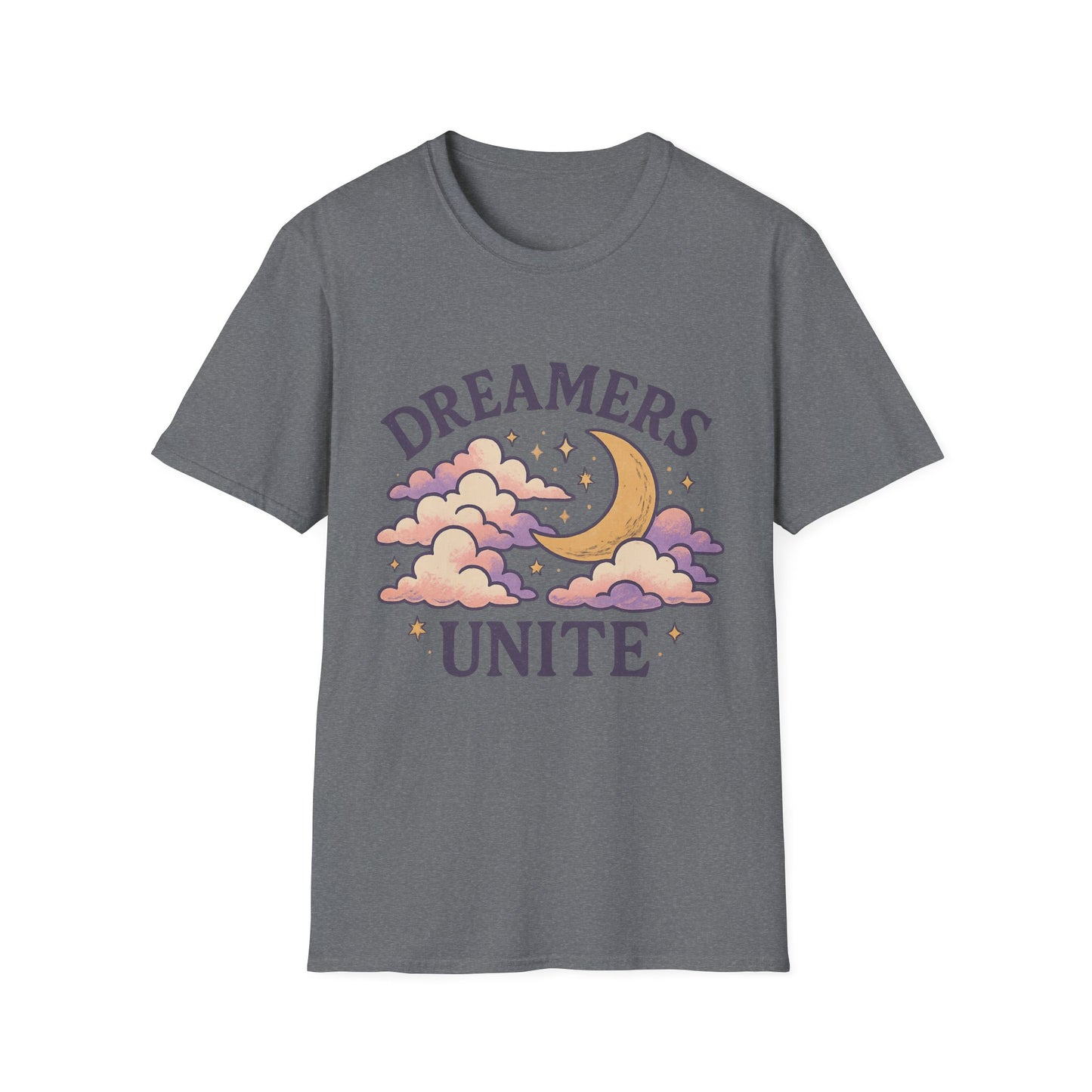 Dreamers Unite T-Shirt – Whimsical Moon & Clouds Inspirational Dreamer Tee