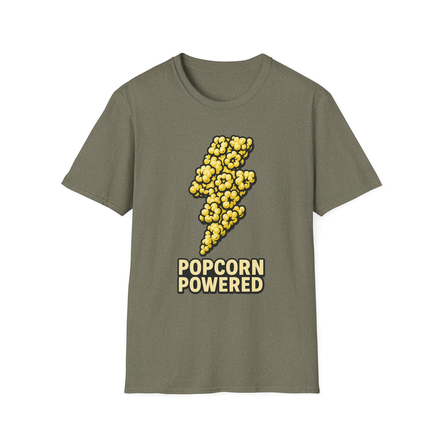 Popcorn Powered Shirt – Funny Movie Snack Tee – Retro Popcorn Lover T-Shirt for Cinema Nights & Foodie Fans