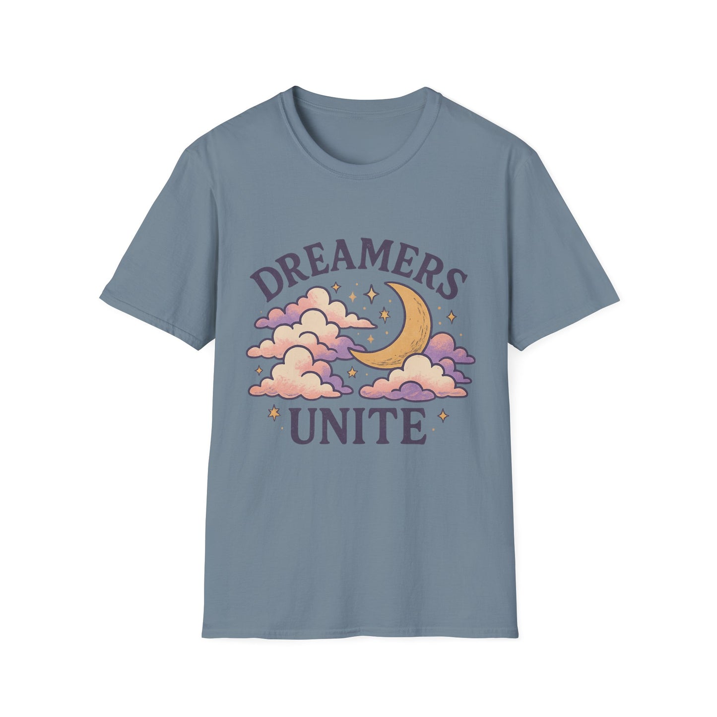 Dreamers Unite T-Shirt – Whimsical Moon & Clouds Inspirational Dreamer Tee